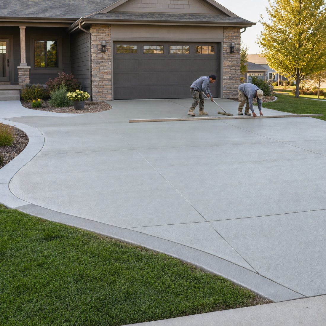 Jose Gomez and the Gomez Concrete crew finishing a new driveway in Sioux Falls, SD