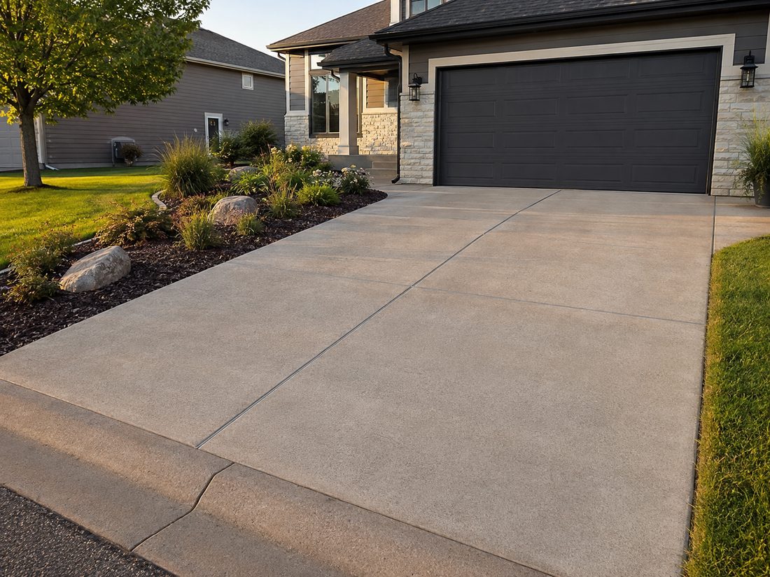 Well-maintained concrete driveway with tight sealed joints and a sound surface at a Sioux Falls, SD home